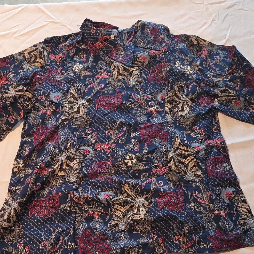 Men's Floral Button Down Shirt - Navy and Red